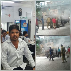 टैक्सी में लगी आग,लेकिन होटल कर्मचारी की वजह से टल गया बड़ा हादसा,पुलिस ने दी शाबाशी
